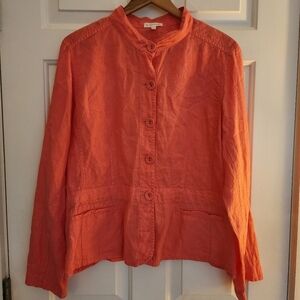 Eileen Fisher Irish Linen Jacket Blazer Size Large Coral Beach Resort Lagenlook